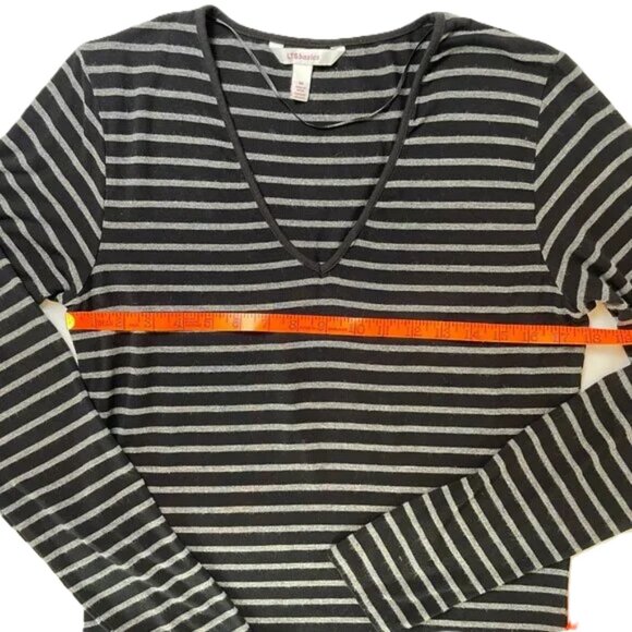 Long Tall Sally Jersey Knit Tunic Mini Dress Black Gray Stripe Size M - Picture 5 of 11